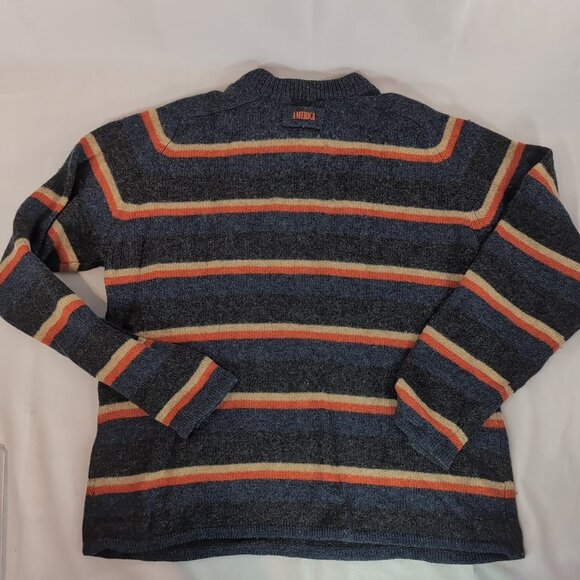 America 100% Wool Striped Knit Sweater Blue Orange Long Sleeve Men S Small VTG - Picture 9 of 11